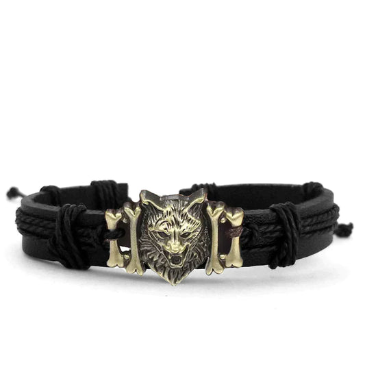 WOLF HEAD LEATHER BRACELET